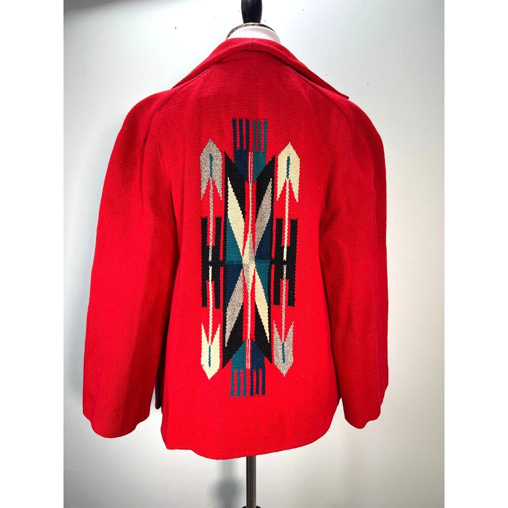 Vtg Chimayo Jacket Medium Red Multicolor Hand Woven Wool Southwest Americana 40s